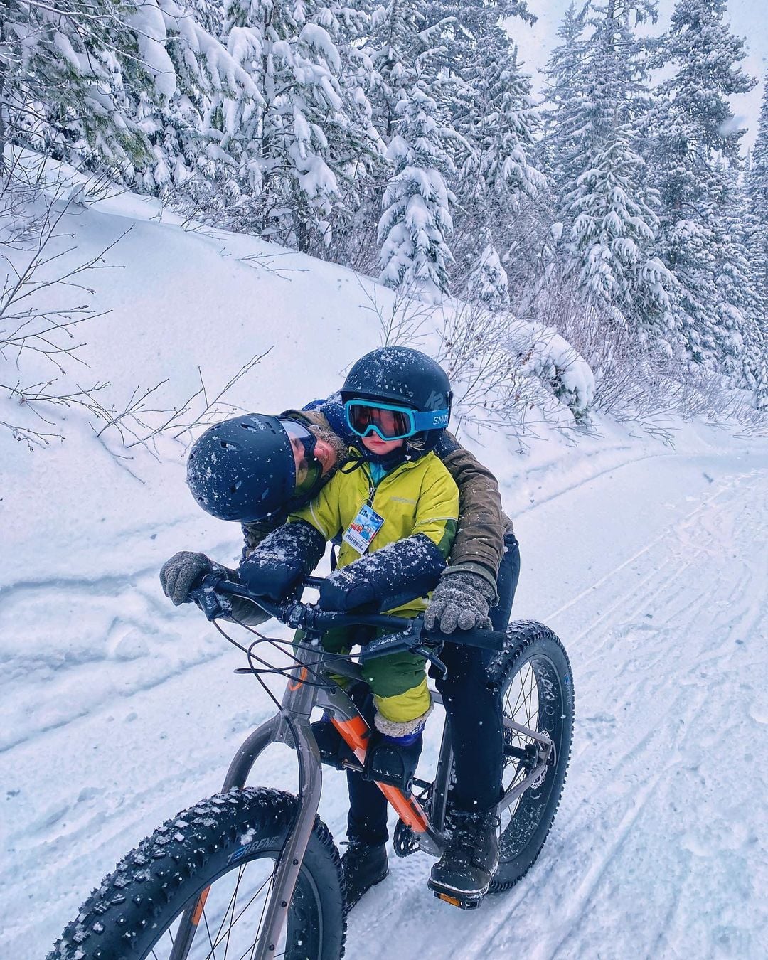 Family bike adventure with front-row child seat