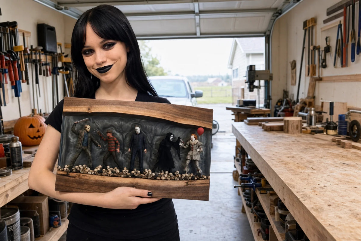 The maker hand-finishing a HorrorBoard in the workshop