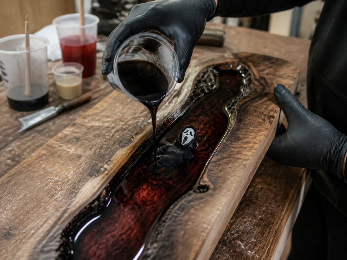 Pouring food-safe resin over the hand-painted scene